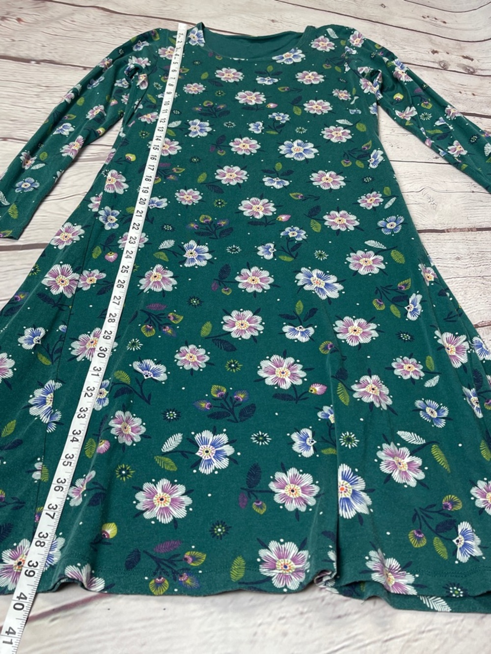 GUDRUN SJODEN teal green floral long sleeve boat neck dress, size S - Picture 10 of 10
